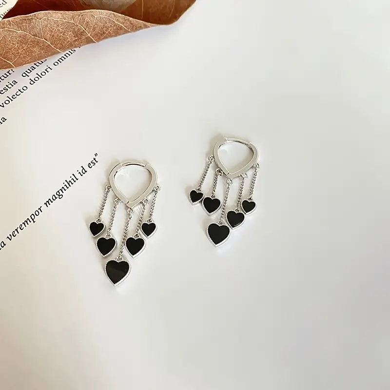 Black LOVE Heart Tassel Earrings