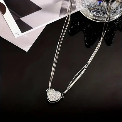 Luxury Heart-Shaped Zircon Multilayer Magnet Necklace